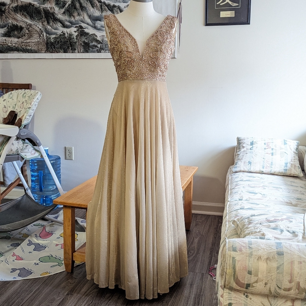 Bejeweled Cream Prom Dress